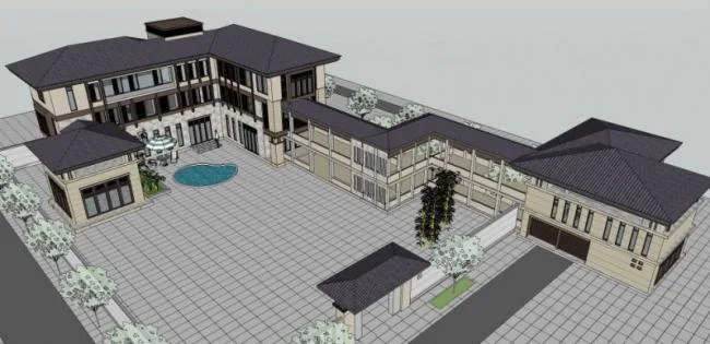 Sketchup别墅模型|联排别墅，现代中式风格
