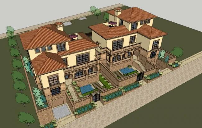 Sketchup别墅模型|双拼别墅，古典风格