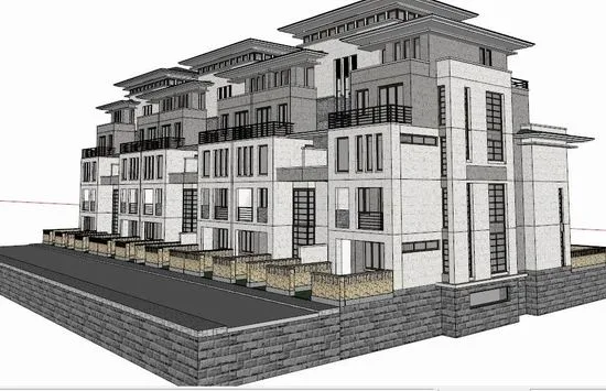 Sketchup别墅模型|叠拼双拼别墅，古典风格
