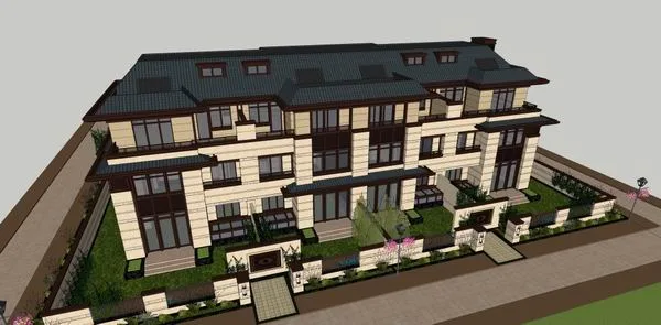 Sketchup别墅模型|联排别墅，古典风格