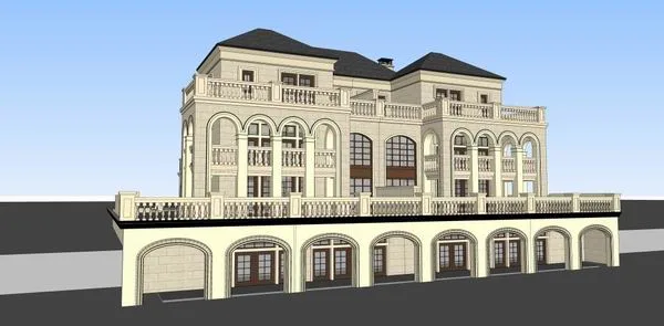 Sketchup别墅模型|双拼别墅，古典风格