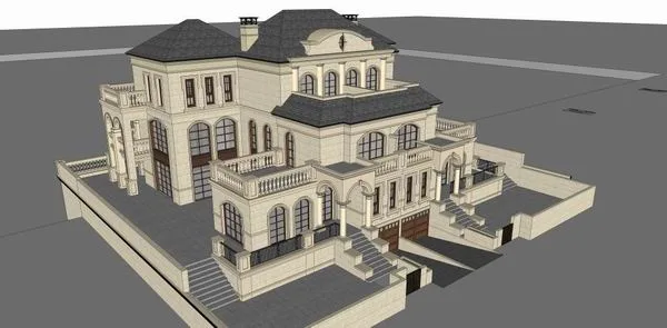 Sketchup别墅模型|双拼别墅，古典风格