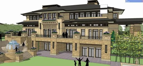 Sketchup别墅模型|田园式别墅，古典风格