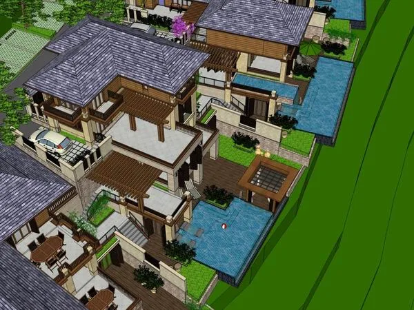 Sketchup别墅模型|叠拼别墅，古典风格