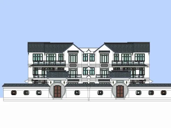 Sketchup别墅模型|双拼别墅，古典风格