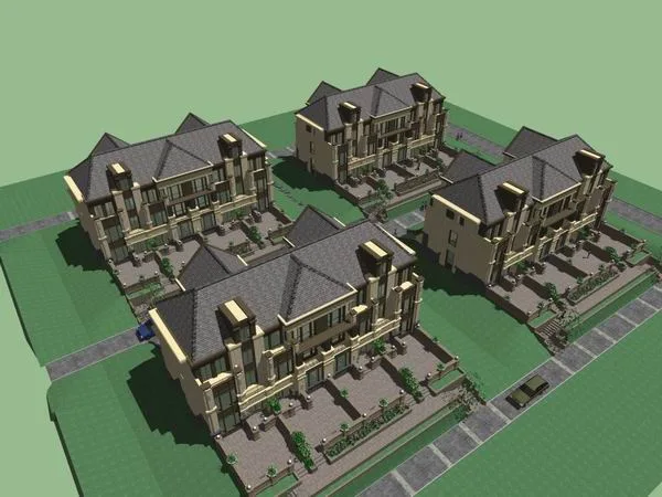 Sketchup别墅模型|联排别墅，古典风格