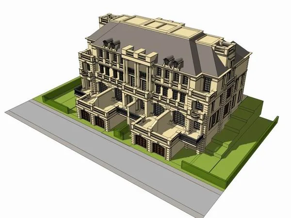 Sketchup别墅模型|联排别墅，古典风格