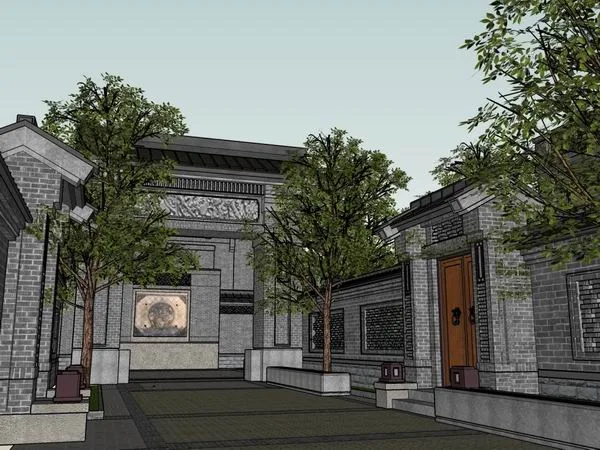 Sketchup别墅模型|中式联排别墅，古典风格