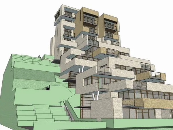 Sketchup别墅模型|山地叠拼别墅，现代风格