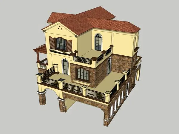 Sketchup别墅模型|独栋别墅，古典风格