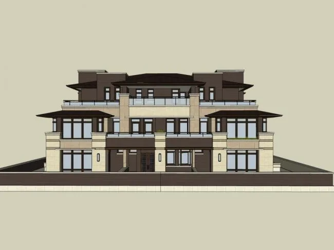 Sketchup别墅模型|联排别墅，古典风格