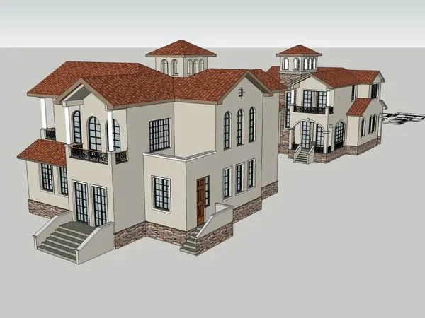 Sketchup别墅模型|联排别墅，古典风格