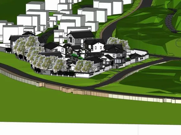 Sketchup别墅模型|中式坡屋顶别墅，古典风格