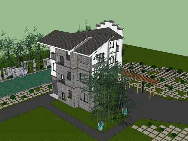 Sketchup别墅模型|农村别墅，古典风格，多层
