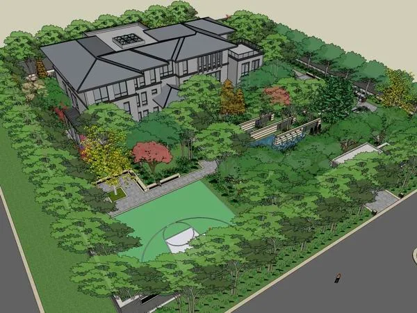 Sketchup别墅模型|私人别墅住宅，现代中式