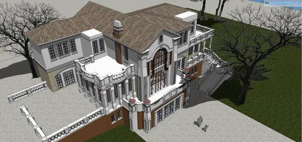 Sketchup别墅模型|独栋山地别墅，古典风格