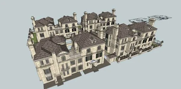 Sketchup别墅模型|双拼别墅，古典风格