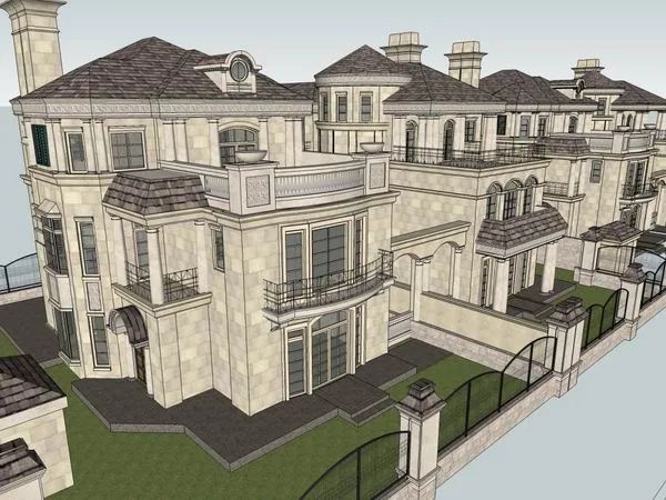 Sketchup别墅模型|双拼别墅，古典风格