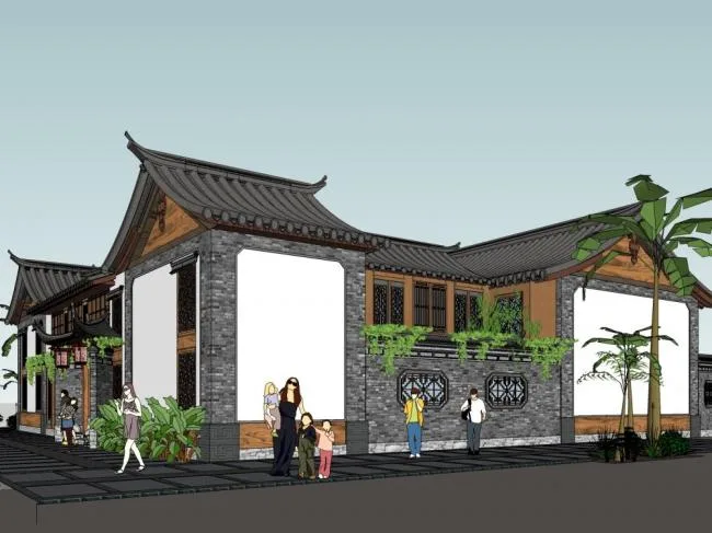 Sketchup别墅模型|四合院别墅，古典风格