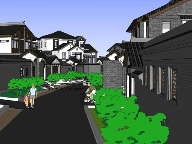 Sketchup别墅模型|叠拼农村别墅，新中式风格