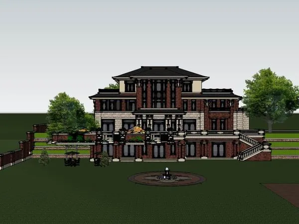 Sketchup别墅模型|独栋别墅，古典风格