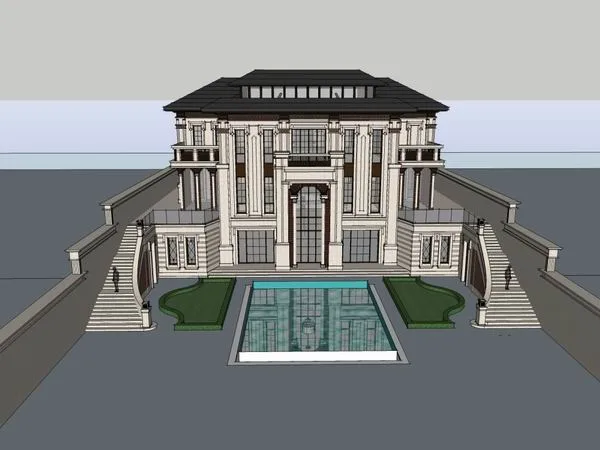Sketchup别墅模型|独栋私人别墅，古典风格