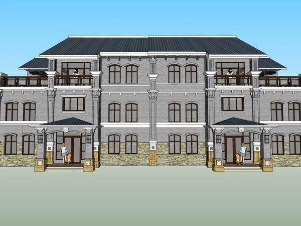 Sketchup别墅模型|双拼别墅，古典风格