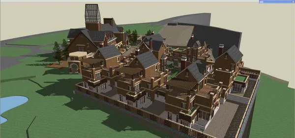 Sketchup别墅模型|别墅合院，古典风格