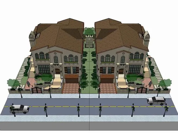 Sketchup别墅模型|独栋别墅，古典地中海风格