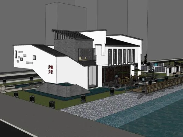 Sketchup别墅模型|别墅，中式古典风格