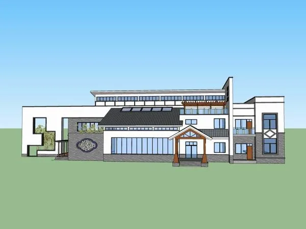 Sketchup别墅模型|独栋别墅，现代中式风格