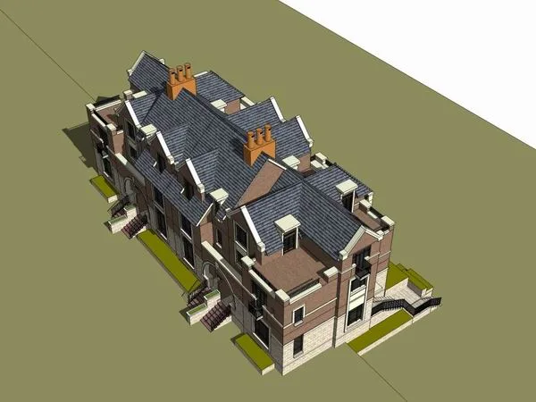 Sketchup别墅模型|联排别墅，古典风格