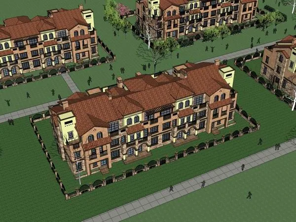 Sketchup别墅模型|联排托斯卡纳别墅，古典风格