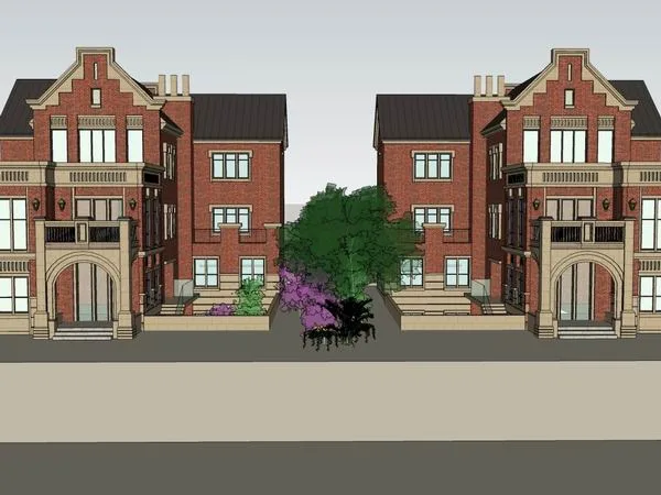 Sketchup别墅模型|双拼别墅，古典风格