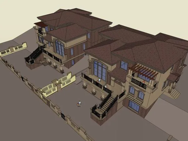 Sketchup别墅模型|双拼别墅，古典风格