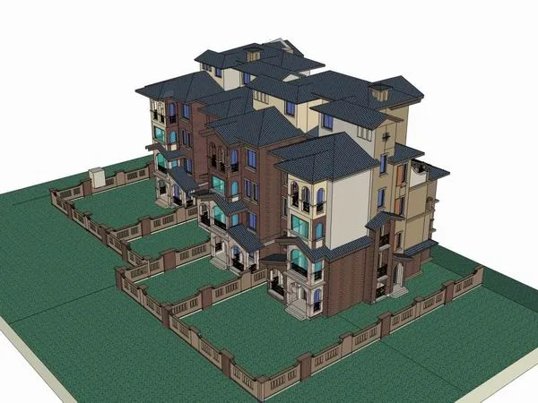 Sketchup别墅模型|叠拼别墅，古典风格