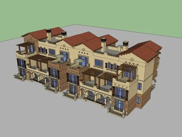 Sketchup别墅模型|联排别墅，古典风格