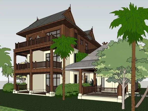 Sketchup别墅模型|独栋别墅，古典风格