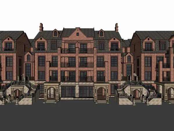 Sketchup别墅模型|联排别墅，英式古典风格