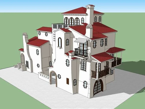 Sketchup别墅模型|独栋别墅，古典风格