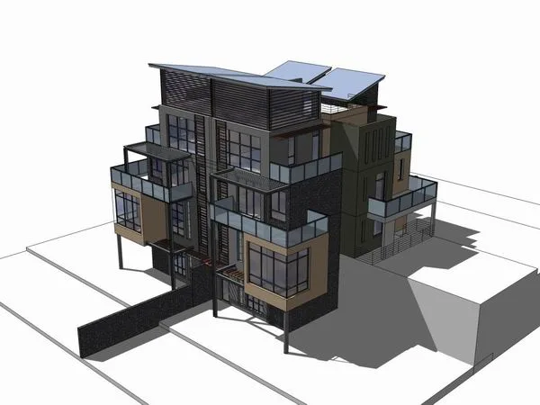 Sketchup别墅模型|双拼别墅，现代风格