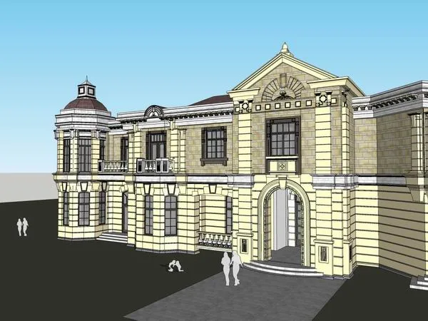 Sketchup别墅模型|双拼别墅，古典风格
