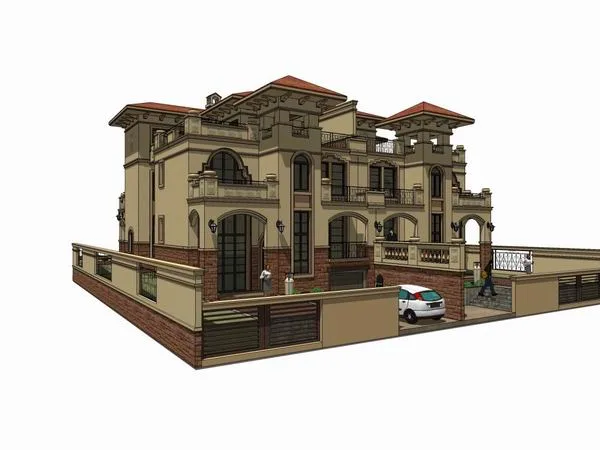 Sketchup别墅模型|双拼别墅，古典风格