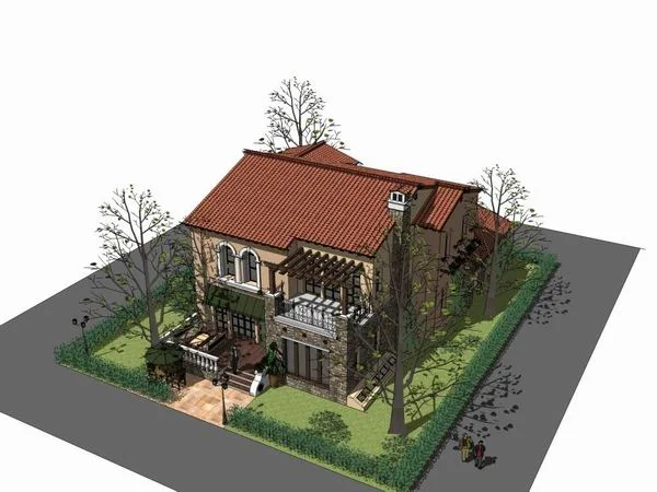 Sketchup别墅模型|独栋别墅，古典风格