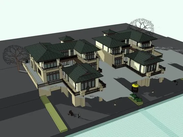 Sketchup别墅模型|双拼别墅，古典风格