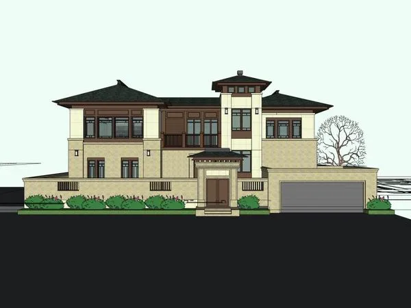 Sketchup别墅模型|独栋别墅，古典风格