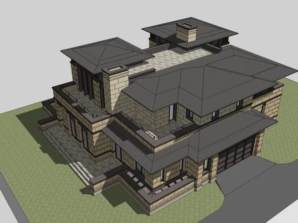Sketchup别墅模型|独栋别墅，古典风格