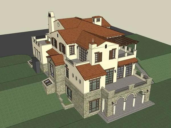 Sketchup别墅模型|独栋别墅，欧式古典风格