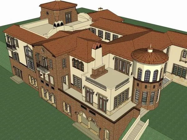 Sketchup别墅模型|西班牙长方形别墅，古典风格