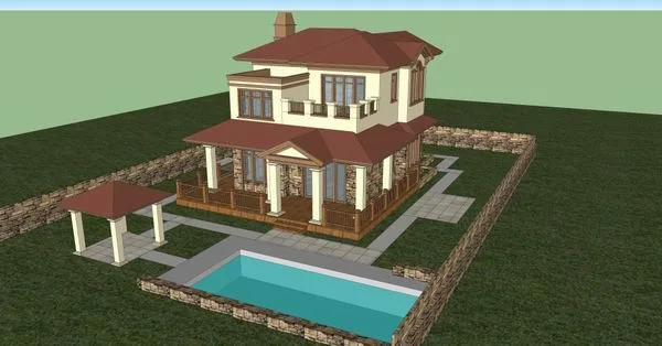 Sketchup别墅模型|独栋别墅，古典风格